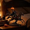 Halloween Atmosphere Prop Knight on Horseback with Luminous Pumpkin Head Resin Figurine, Decorative Gaming Room Shelf Accessory Lighted Horse