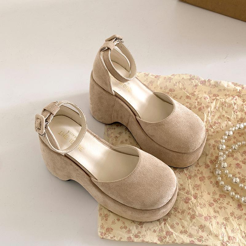 Fashion temperament French black thick-soled shallow-mouth single shoes women's summer 2025 new models with skirts to increase the height of Mary