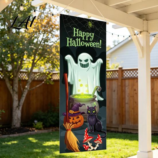 Witch Theme Wall Decor Halloween Flag Banner Backdrop Spooky Pumpkin Ghost Hanging Decorative Photo Booth Backgrounds Background Decoration