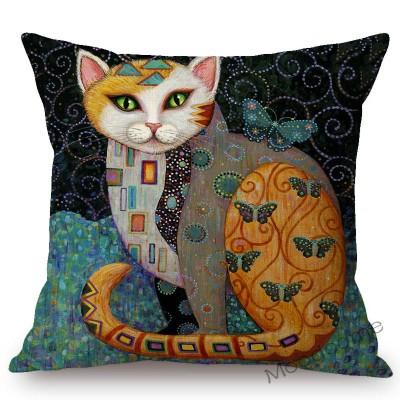 Lovely Cute Cartoon Klimt Style Cat Kitten Home Decoration Throw Pillow Case Gold Animal Art Sofa Decoration Linen Cushion Cover