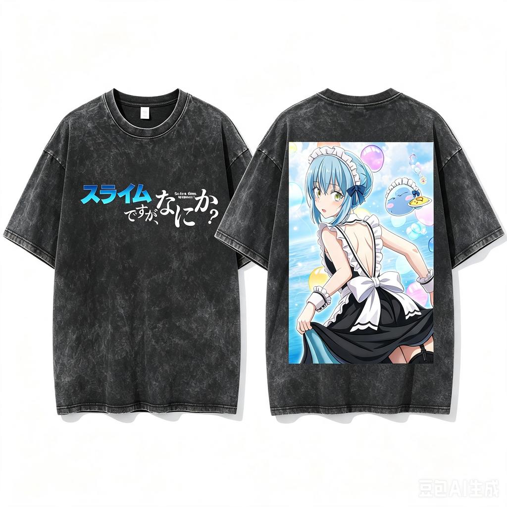 Rimuru Tempest That Time I Got Reincarnated as a Slime Maid Outfit Back Print Washed Crew Neck Short Sleeve Comfortable T-Shirt