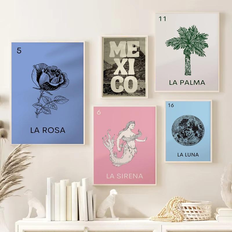 

Mexican Lottery Prints Rose Heart Sun Moon Hummingbird Mermaid Stylish Vintage Art Wall Art Canvas Painting Printing Home Decor 21cm×30cm NoFrame