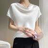 Short-sleeved Women's T-shirt In Summer Loose Piles Solid Color Round Neck Fashionable Versatile Top