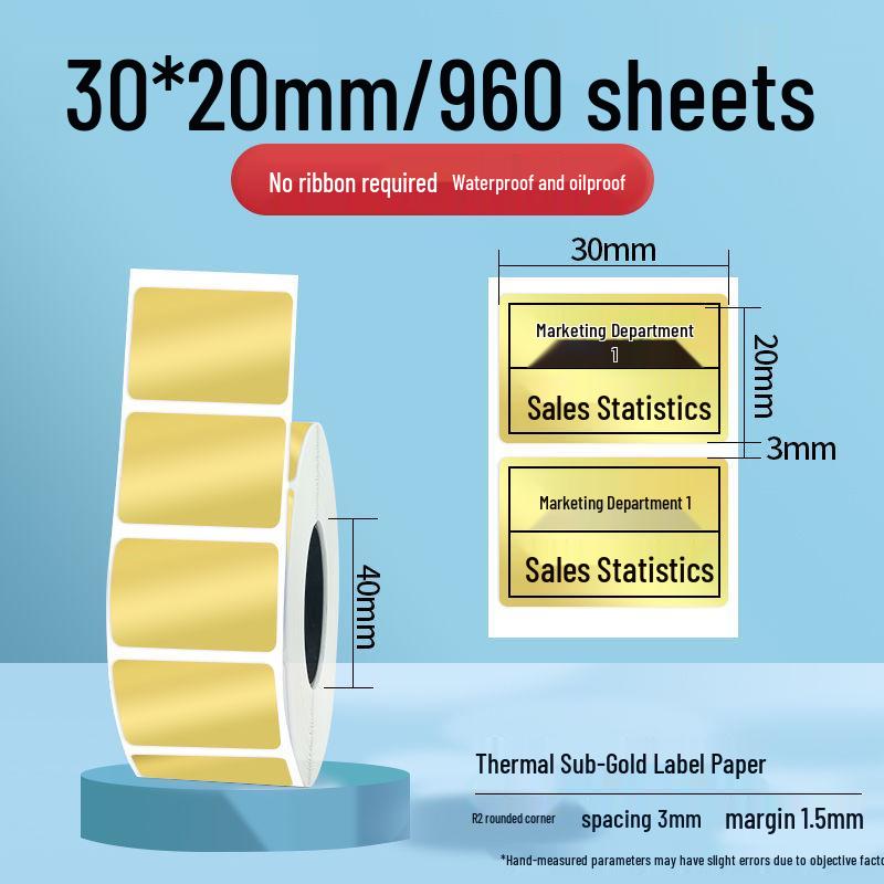 Waterproof & Tear-Resistant Thermal Gold Foil Label Paper – 60x40 mm, Adhesive & Oil-Proof for Fixed Assets.