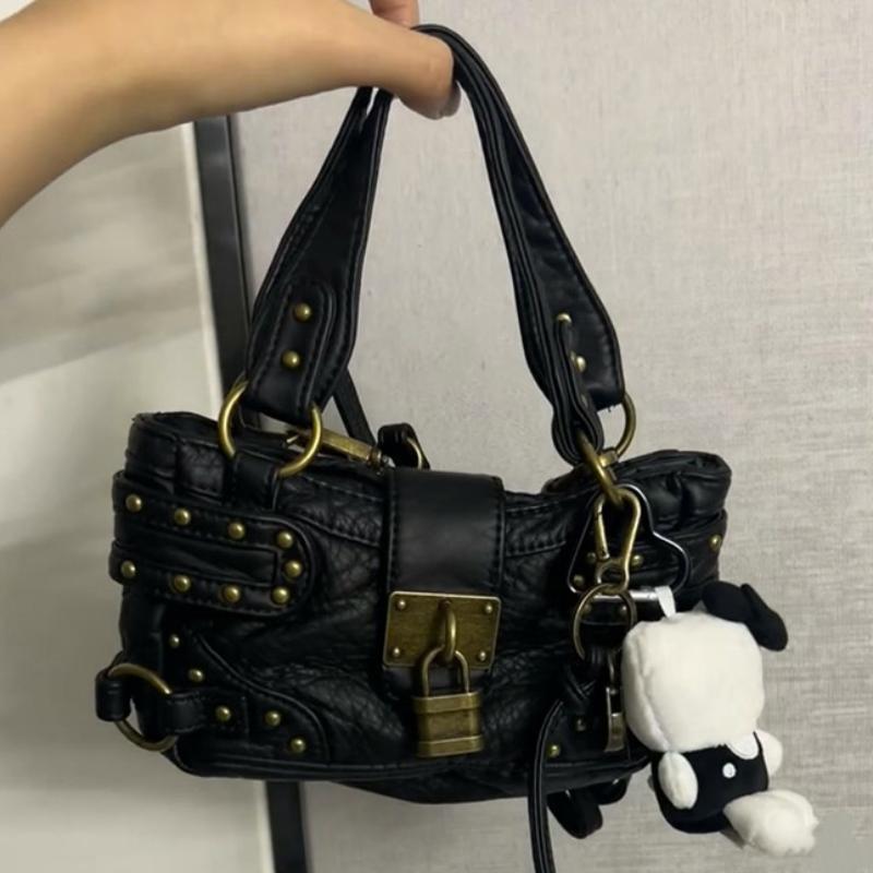 Vintage Rivet Handbag Fashi Brand Highend Y2k Style Motorcycle Bag Leopard Print High-quality Pu Shoulder Crossbody Bag Wallet
