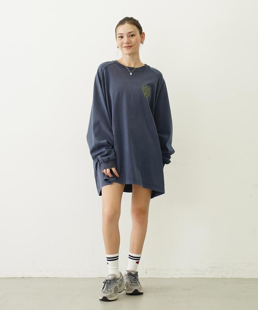 Milkfed Casual MELTY HEART SUPER BIG TEE Navy B/B Women's