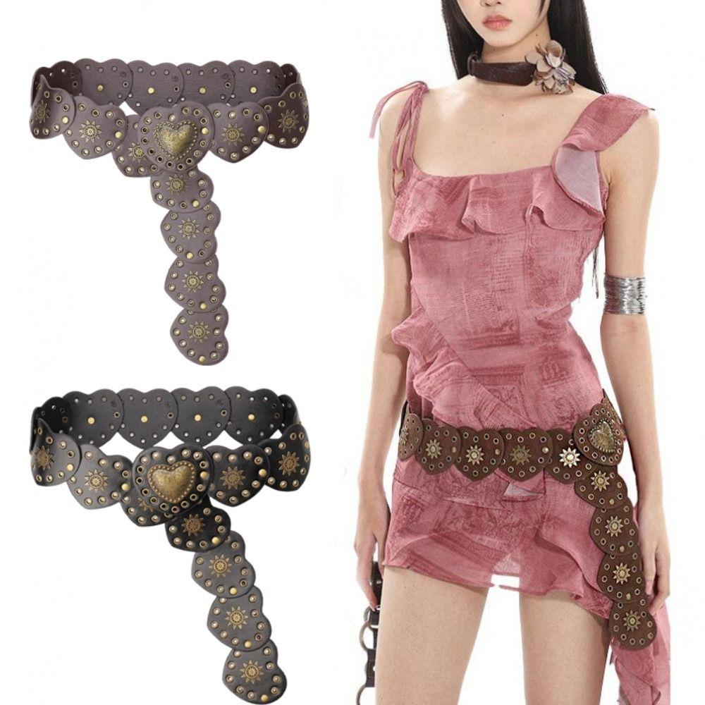 Metal Metal Rivet Belts Wide Cowboy Waistband Punk Heart Belts  Women