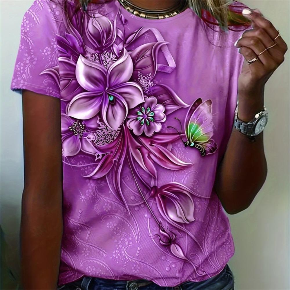Women Flower Butterfly Printed Summer NEW In Oversized Popular  Clothes Short Sleeve