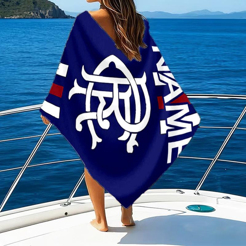 1pc Football27 Beach Towel with Custom Name, Beach/Swimming/Bath/Picnic/Camping Towel, Suitable for Seaside Beaches