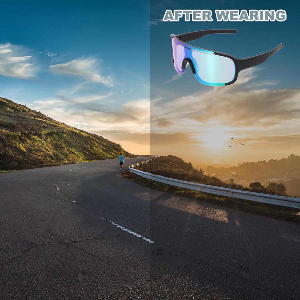 Sports Sunglasses for Polarized for Black Colorful Green [uxcell] Men, Lenses, Cycling, Hiking, Driving, Fishing, Frame,