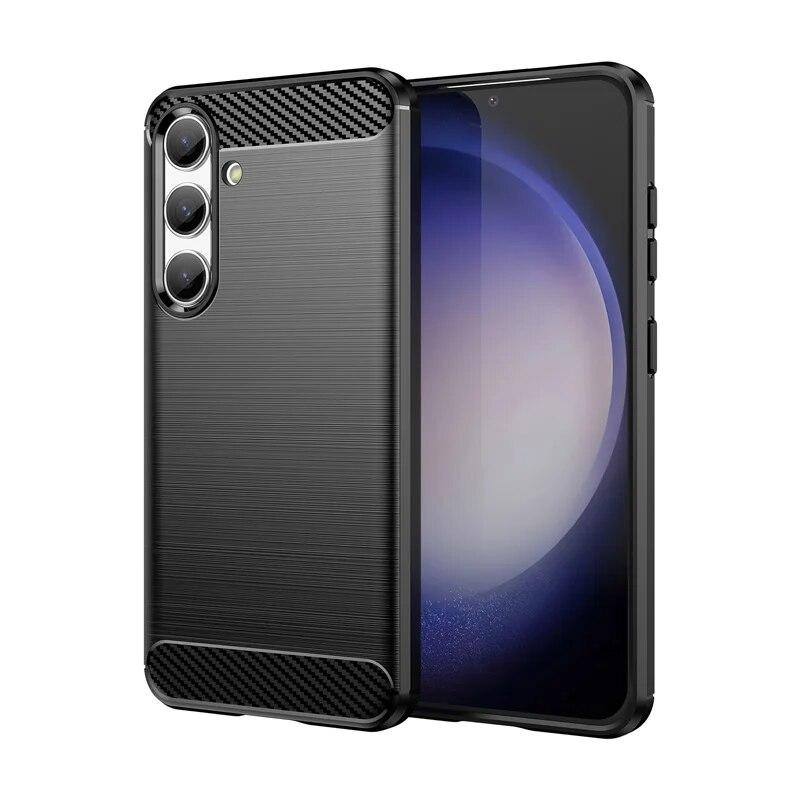 

Чехол из углеродного волокна для Samsung Galaxy S24 Ultra S24 Plus, Мягкая силиконовая задняя крышка для телефона Samsung S24, противоударный чехол For Galaxy S24 чёрный