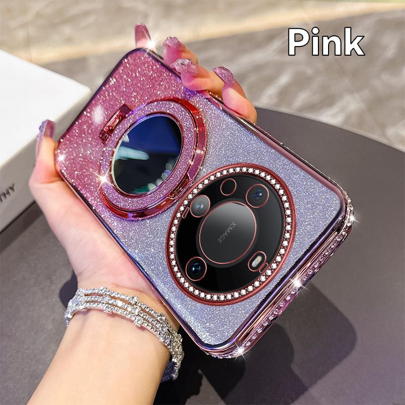 KEYSION Luxury Glitter Jewelled Magnetic Phone Case for Huawei Mate 60 Pro 50 Pro 40 Pro Makeup Mirror Stand Shockproof Cover