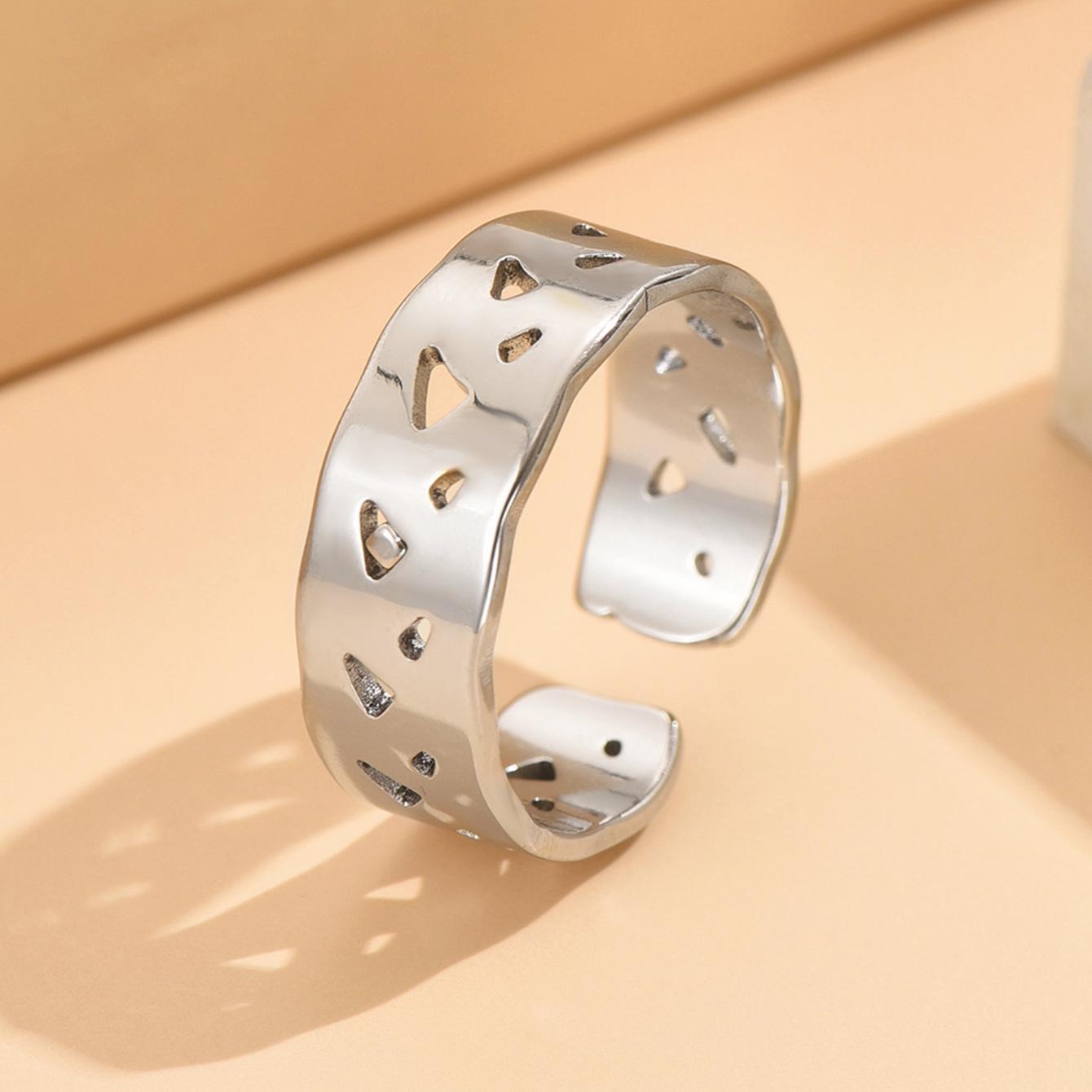 Unisex Stainless Steel Geometric Hollow Adjustable Open Ring