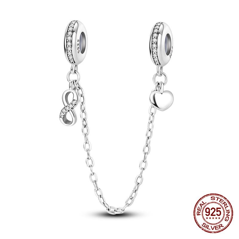 Original 100% 925 Silver Star Moon Safety Chain Fit 925 Original Bracelet & 3mm Bracelet DIY Jewelry Making Women Gift