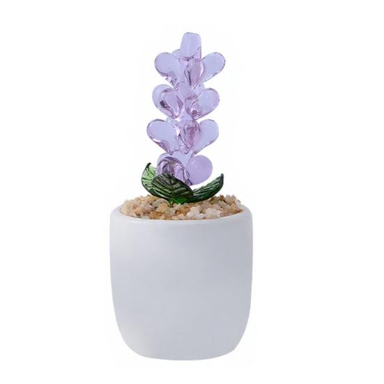 Mini Glass Flower Figurine Hand Blown Faux Crystal Hyacinth Cactus Collectible Ornament for Home Office Tabletop Garden Car Interior Decor