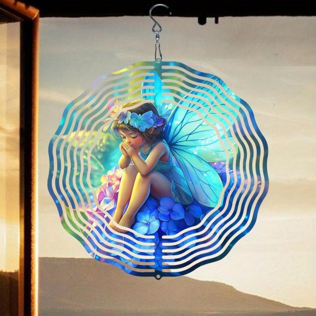 Bezauberndes Feen-Windspiel mit Hortensie 360 Grad drehbares Metall-Außendekor für Garten, Terrasse, Hof, Thanksgiving, Weihnachten, ganzjährig
