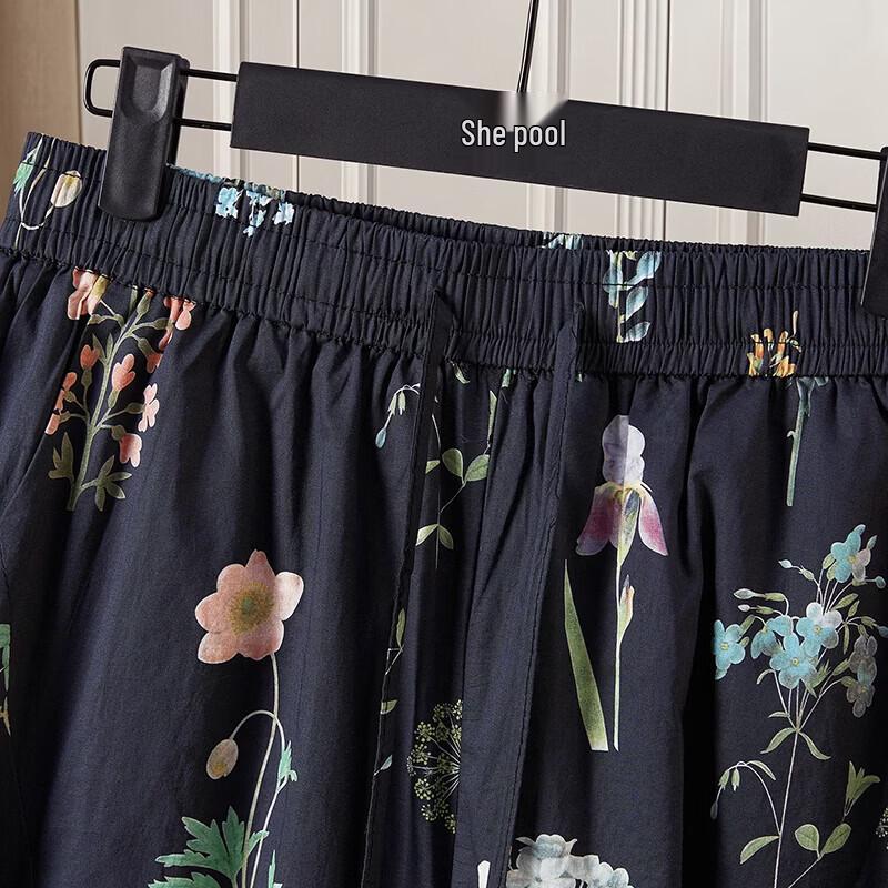 Women's Floral Print High-Waist Drawstring Capri Pants