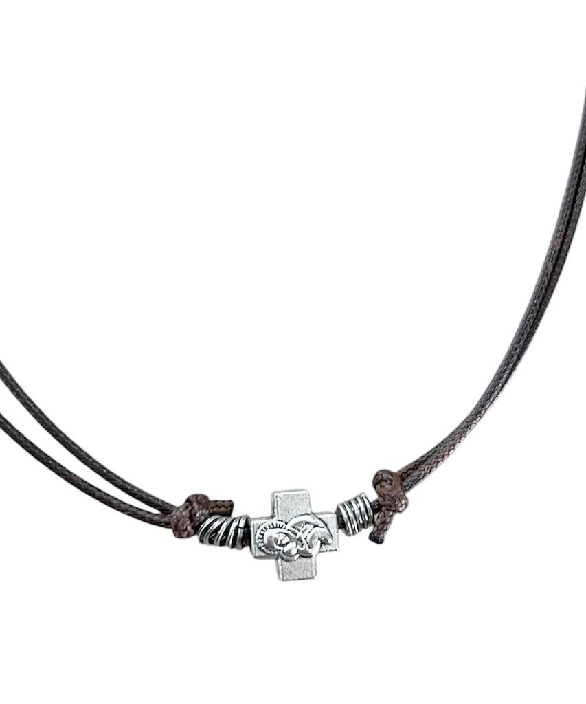 Sk8Er Rock Void Cross String Necklace ((Brown))