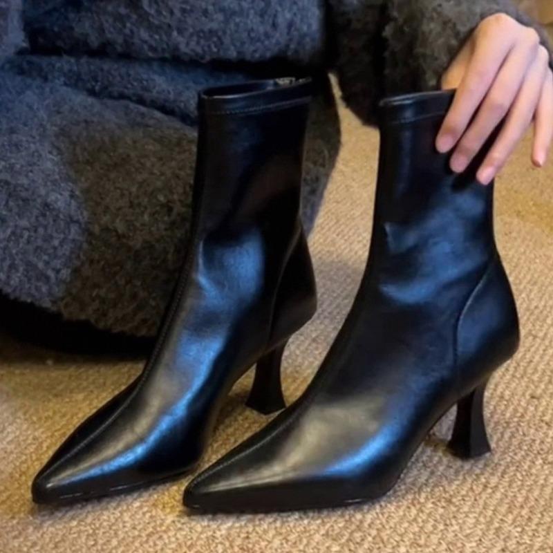 Pointed-toe Boots, Women's High-heeled Boots, Thin-heeled Ankle Boots, Women's Shoes