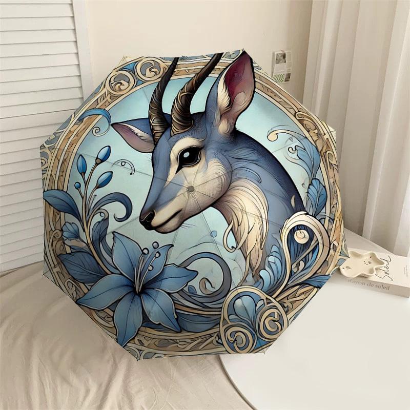 

1pc Deer Artwork Automatic Open/Close Umbrella with Windproof, 8-Rib Sturdy Canopy, Durable Ribs, Fashionable Design1189A