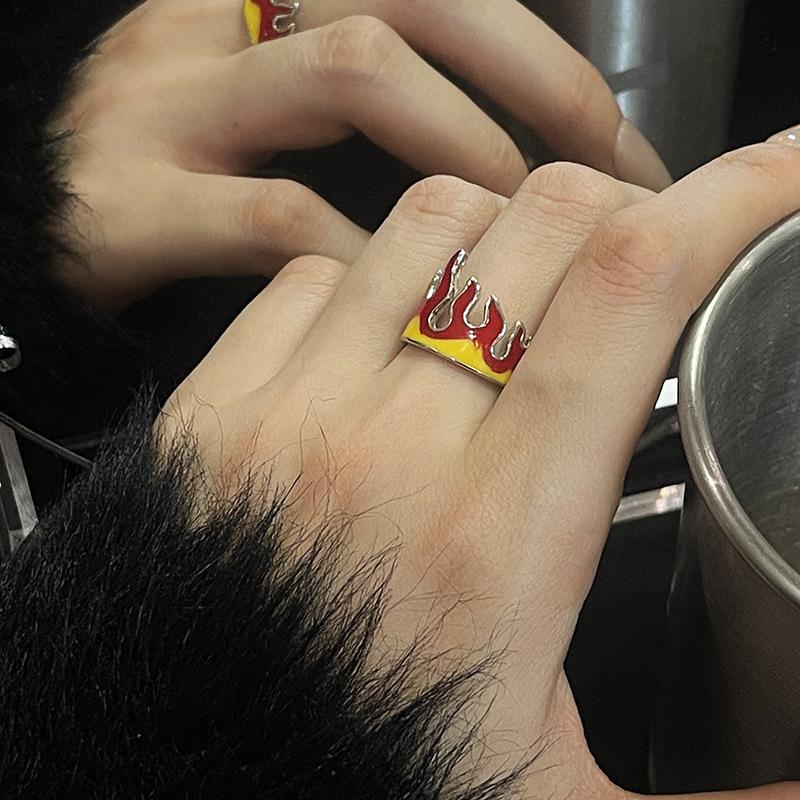 Retro Pierścień Płomienia Dla Mężczyzn Kobiet Punk Gotycki Rock Hiphop Regulowany Otwarty Pierścień Akcesoria Cosplay Portgas D Ace Kreatywny Cyrkon