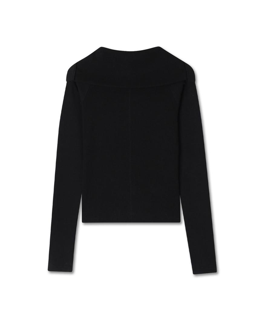 Michikoleondeonkosino Button-Up Collar Ribbed Top Black