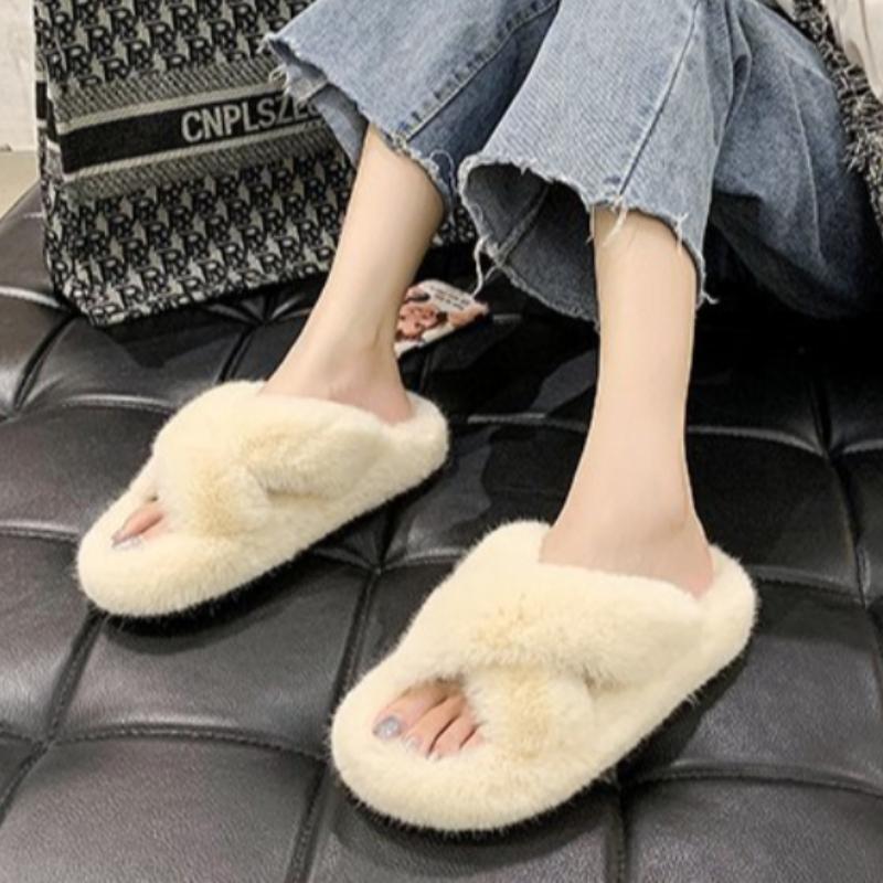 Thick Soled Woolen Slippers for Autumn and Winter Korean Version, Cross Dressing Slippers for Outerwear, Home Woolen Cotton Slippers