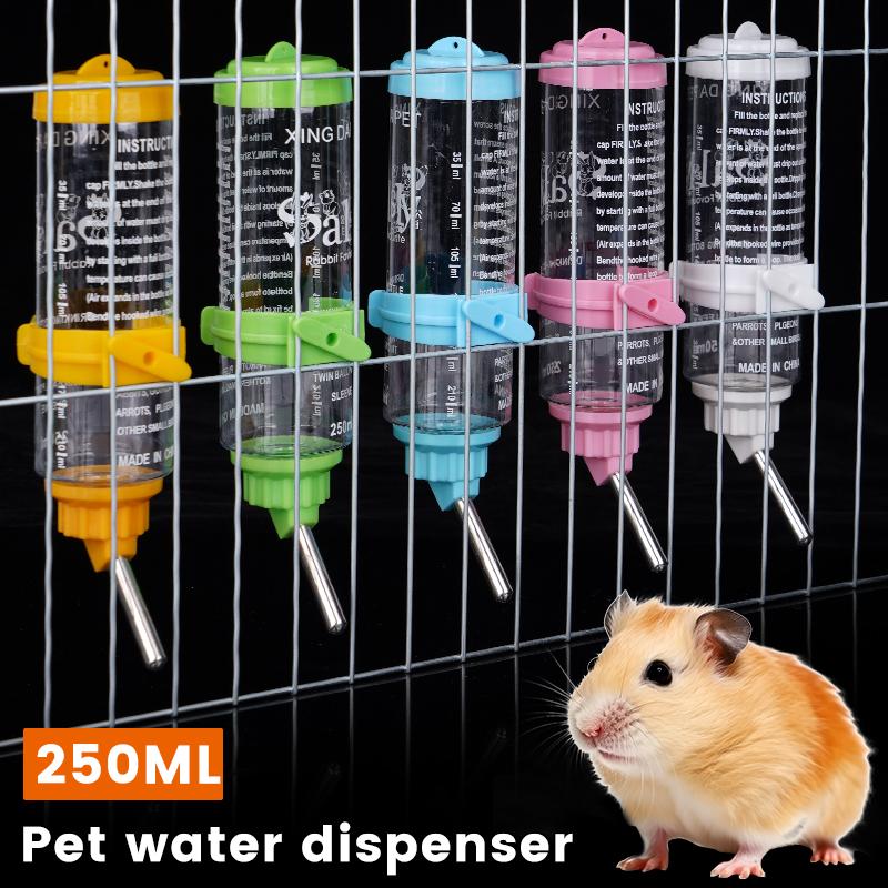 2pcs Pet Drinking Bottle Hanging Water Kettle Hamster Rabbit Plastic Steel Head Drinking Bowl Water Drinking Cup 125/250ml