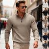 Mens Autumn Winter Jacquard Grid Stand Collar Loose Fit Heavyweight Sweatshirt