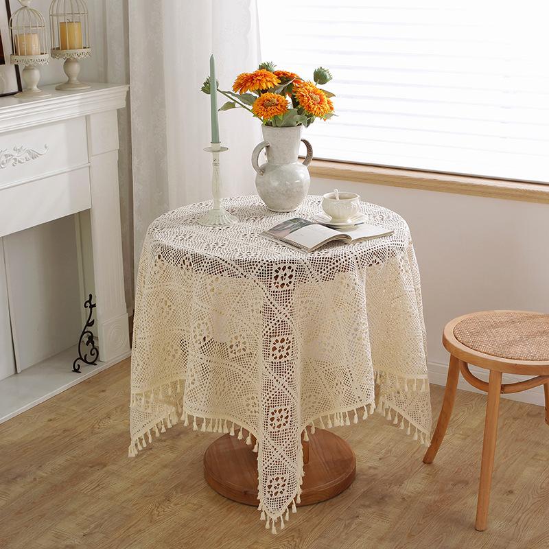 

Pastoral Crochet Cover Table Cloth Woven Tablecloth Hollow Tablecloth Piano Towel Shooting Prop Tablecloth 60*60cm