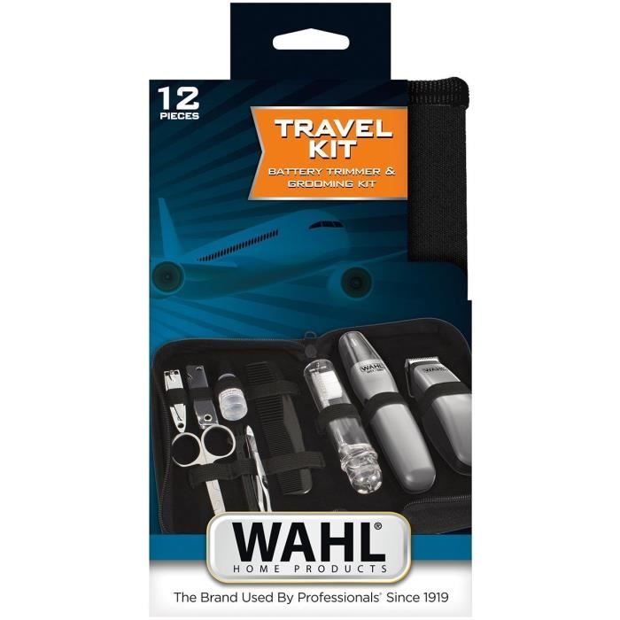 Beard Travel Kit - WAHL - TRAVEL KIT - Battery-powered Trimmer - Nose/ear Hair Trimmer - 6 Settings - Grey