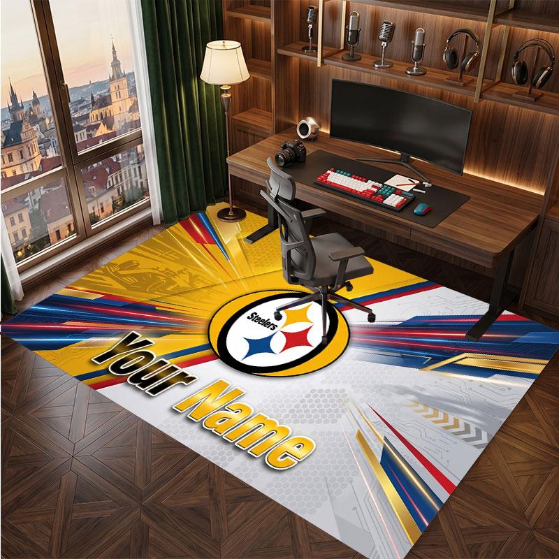 Pittsburgh Steelers Personalisiertes Kristall-Samt-Teppich, Benutzerdefinierter Name Text Weicher Anti-Rutsch-Teppich für Wohnzimmer Schlafzimmer
