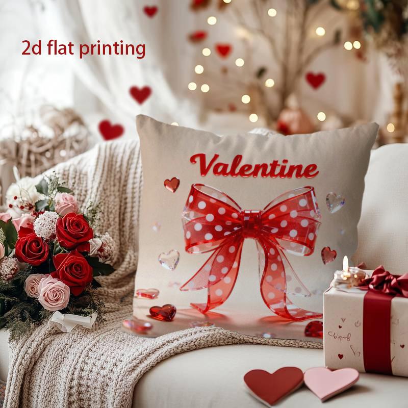 Valentine Heart Bow Decorative Cushion Cover Pattern Cushion Cover Suitable for Sofa Bedroom Car Pillow Cover