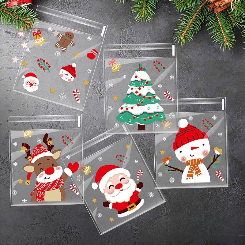 100ks 10X10cm Vánoční sáčky na cukroví Santa Claus Cukroví Sáček na sladkosti Samolepicí dárkový sáček Domácí vánoční dekorace Dětské dárky