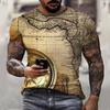 Summer Retro Compass T-shirt Men's 3D Printed T-shirt Fashionable Street Harajuku T-shirt Short Sleeved Oversized Top Men's Clothing