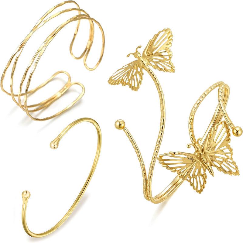 Geometric Metal Arm Bangle Set: Adjustable, Hollow, Exaggerated Design for Women