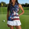 Women Sleeveless Golf Polo Shirt Zipper Collar Casual Athletic Tank Top with Printed Pattern for Sports and Outdoor Activities