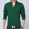 Men's Solid Color V-Neck Long-Sleeved Casual Polo Shirt