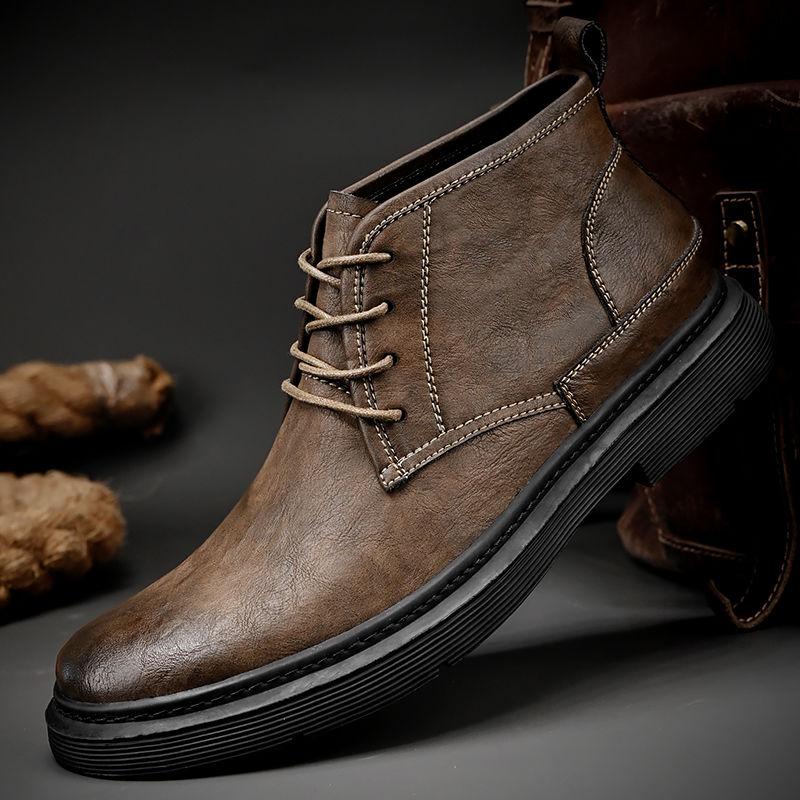 Men's Leather Shoes Retro  Boots High Top Leather Shoes