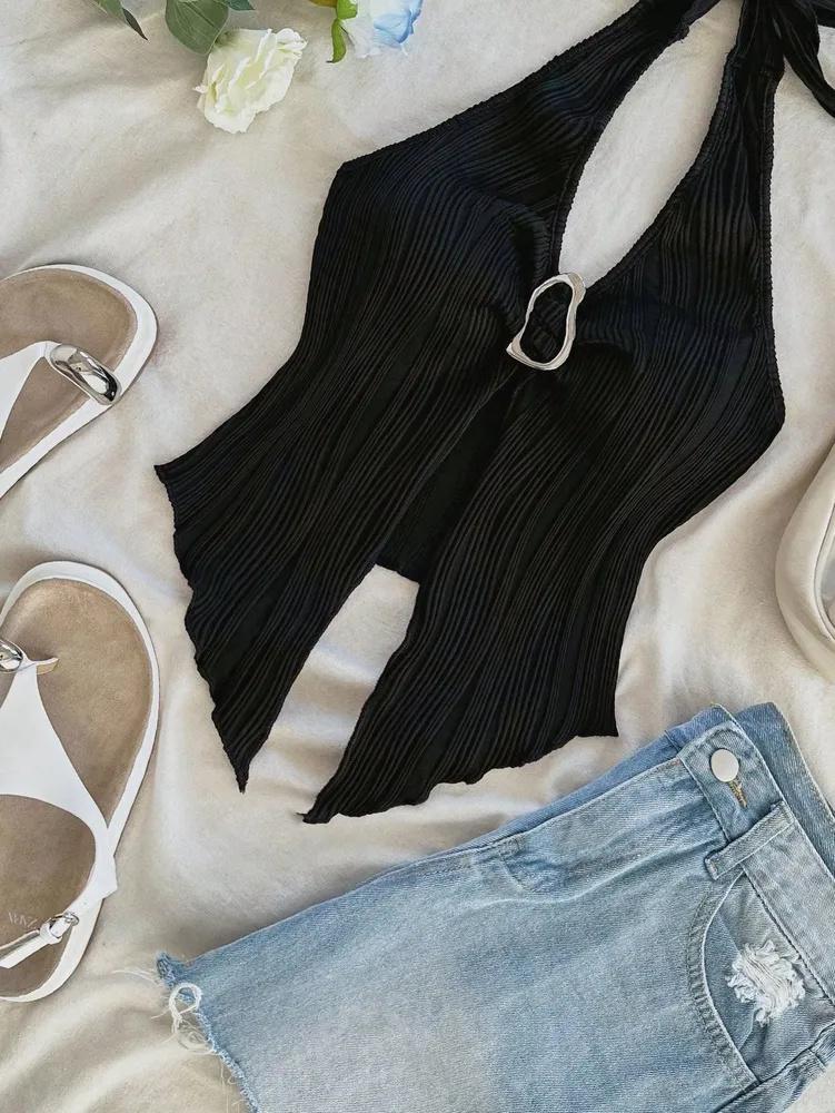 Top na ramiączkach phumee Halter Metalowy dekolt w serek A2414