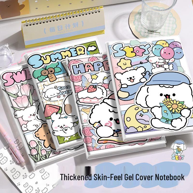 Happy Dog Cartoon Waterproof Notebook - Thick Cover, Soft Diary for Students