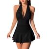 2026 Summer Women Sexy Deep V Neck Halter Mini Dress, Slim Fit Tummy Cover Short Dress