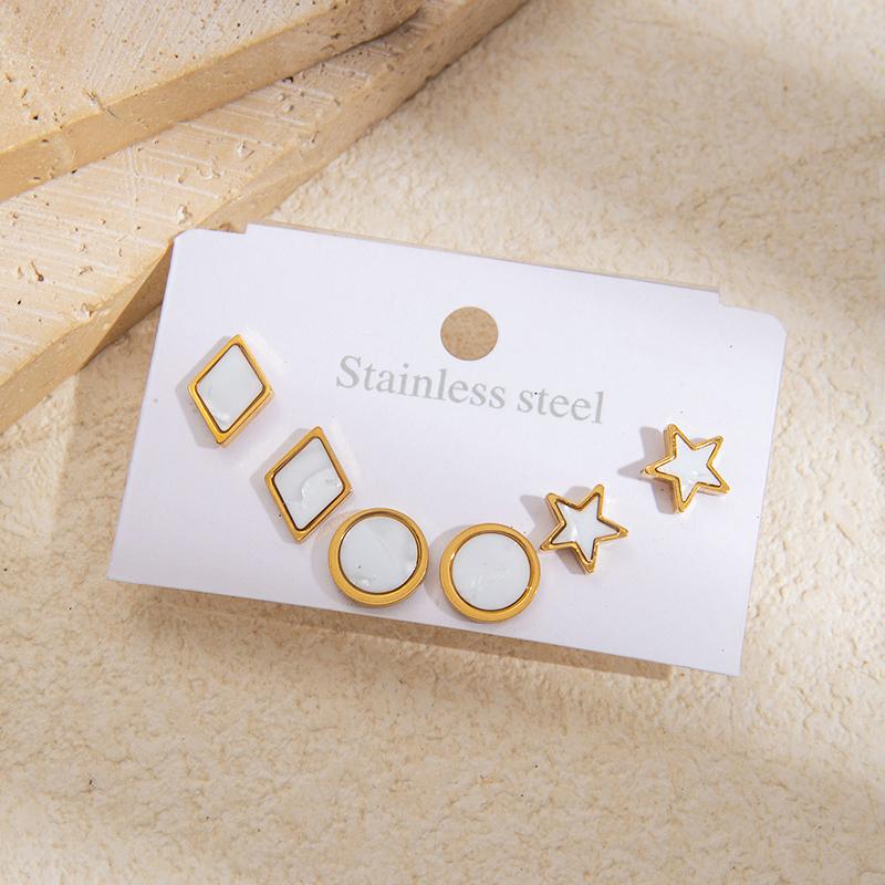 Stainless Steel White Black Shell Heart Star Flower Earrings For Women Simple Temperament Jewelry Gifts Wholesale