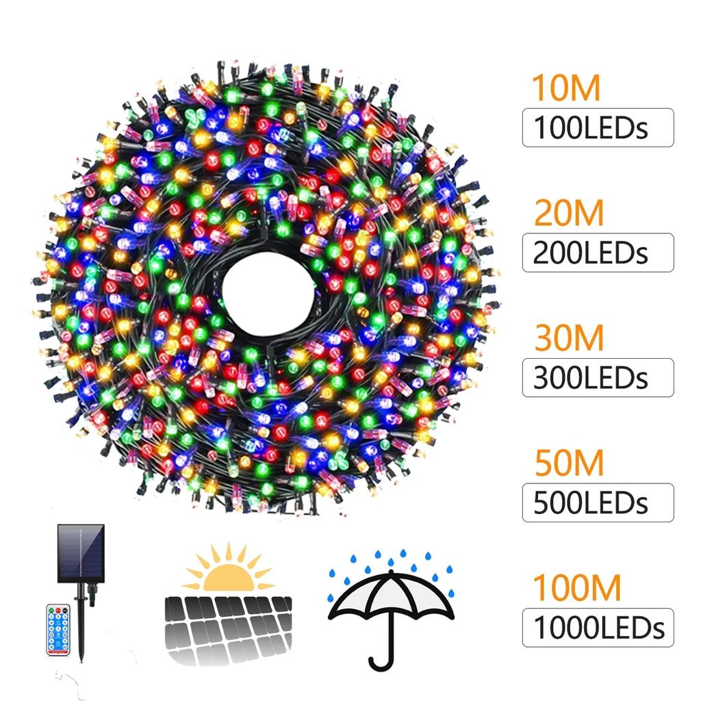 Outdoor Solar Lamp 100m-10m Christmas Dreamy Twinkle Fairy Lights String Garland 8 Modes Xmas Tree Garden Curtain Ambinet Decor