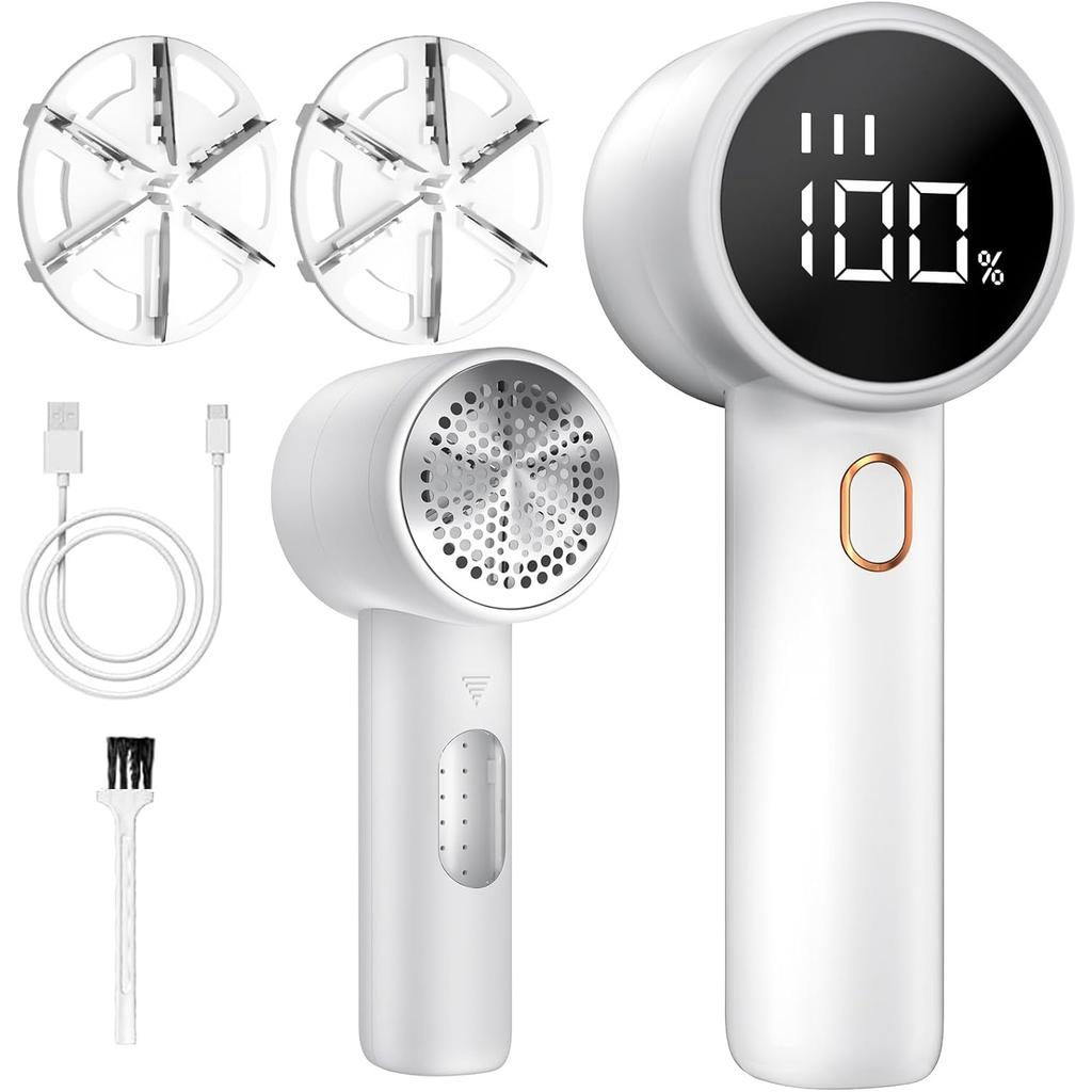 Aparelho de Raspar Tecido, Removedor de Fiapos Elétrico Recarregável Portátil, 3 Velocidades Ajustáveis Desfiador, Removedor de Bolinhas com Display LED para Roupas, Rasgador de Fiapos