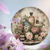 Vintage Round Metal Wall Art Floral Plaque Home Decor 7.87 Inch