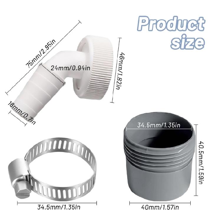 Appliance Drainage Connector Plastic Housing with Rustproof Clamps Suitable for Washers Dishwashers Flexible Inlet