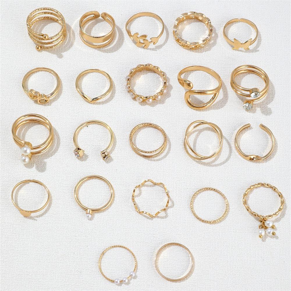Gold/Silver Wave Joint Rings Set Alloy Love Chain Joint Ring 2024 Multi Style Ring Set Woman