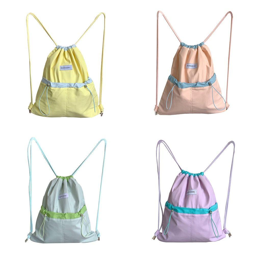 Large Capacity Light Soft Nylon Bag Contrast Color Shoulder Bag Drawstring  Backpacks  Travel