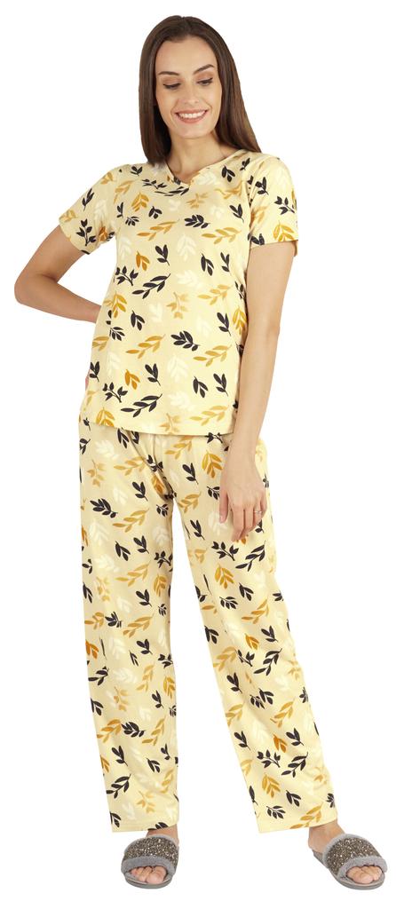 Inkmeso 2 Pcs Printed Short Sleeves Nightwear Set For Womens Top And Pajama Sleepwear Cotton PJ
